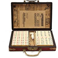 XIAMUSUMMER Juego de Mesa de Mahjong Antiguo Chino Portátil de 144 Piezas- Mahjong de Via je con Caja de Cuero…